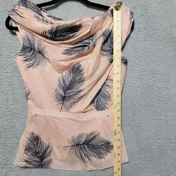 Byron Lars Beauty Mark Rare Soft Pink Navy Floral Leaf Top Sleeveless Size 2 NWT